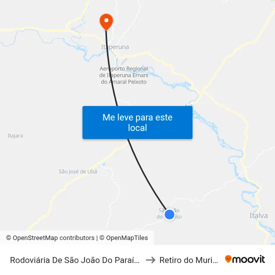 Rodoviária De São João Do Paraíso to Retiro do Muriaé map