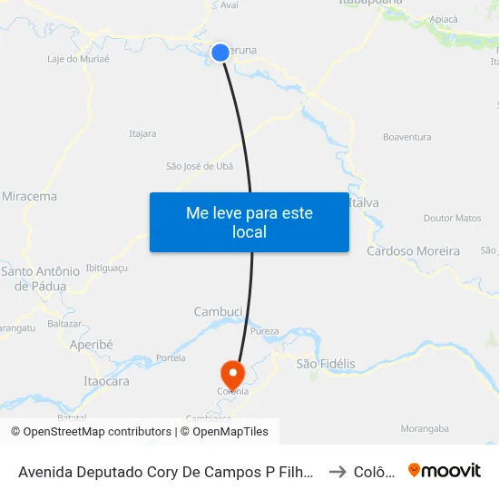 Avenida Deputado Cory De Campos P Filho 1520 to Colônia map