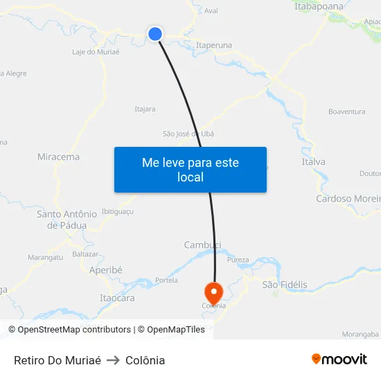Retiro Do Muriaé to Colônia map