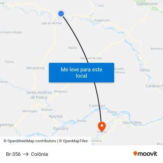 Br-356 to Colônia map