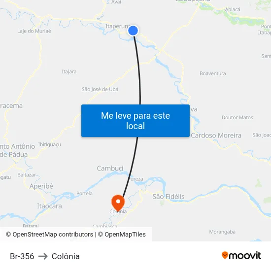 Br-356 to Colônia map