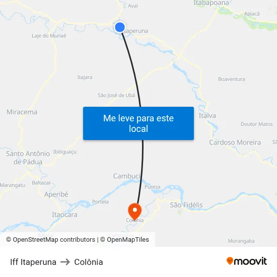 Iff Itaperuna to Colônia map