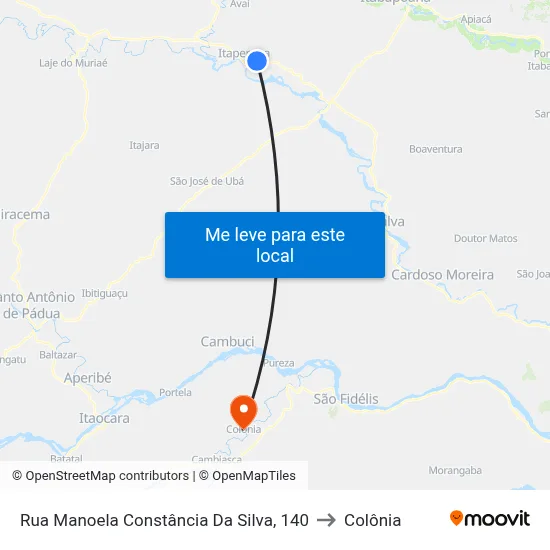 Rua Manoela Constância Da Silva, 140 to Colônia map