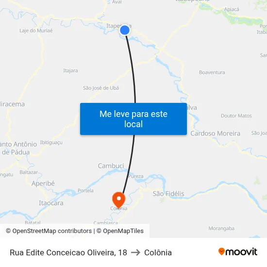 Rua Edite Conceicao Oliveira, 18 to Colônia map