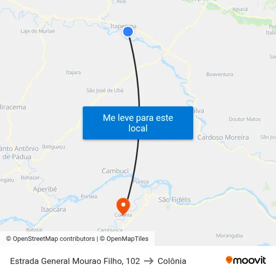 Estrada General Mourao Filho, 102 to Colônia map
