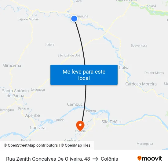 Rua Zenith Goncalves De Oliveira, 48 to Colônia map