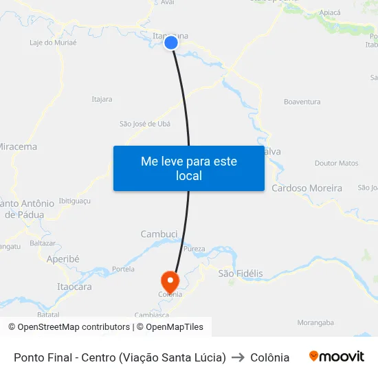 Ponto Final - Centro (Viação Santa Lúcia) to Colônia map