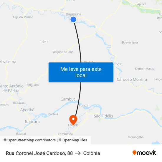 Rua Coronel José Cardoso, 88 to Colônia map