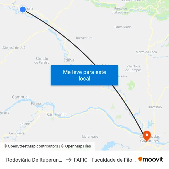 Rodoviária De Itaperuna (Área Externa) to FAFIC - Faculdade de Filosofia de Campos map