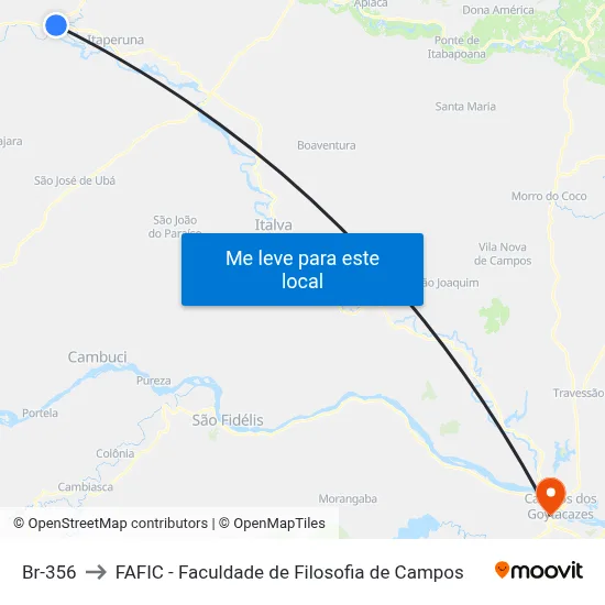 Br-356 to FAFIC - Faculdade de Filosofia de Campos map