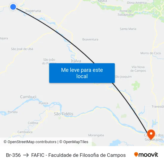 Br-356 to FAFIC - Faculdade de Filosofia de Campos map