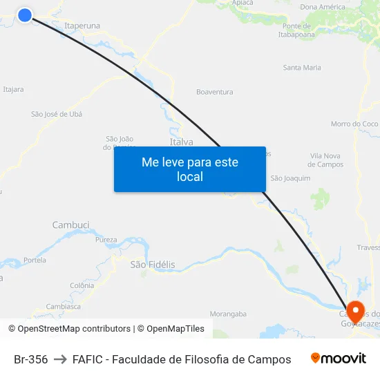 Br-356 to FAFIC - Faculdade de Filosofia de Campos map