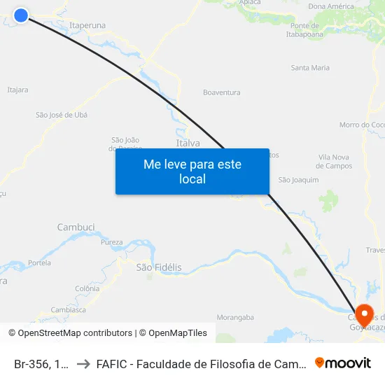 Br-356, 151 to FAFIC - Faculdade de Filosofia de Campos map