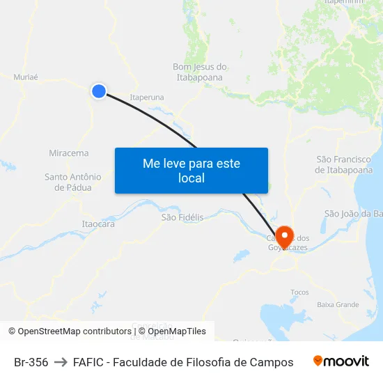 Br-356 to FAFIC - Faculdade de Filosofia de Campos map