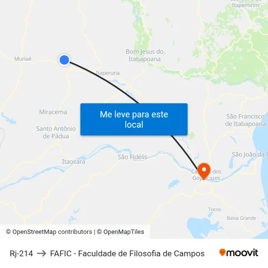 Rj-214 to FAFIC - Faculdade de Filosofia de Campos map