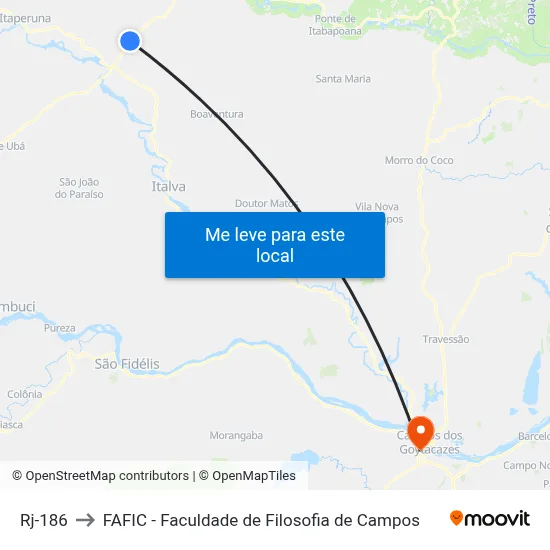 Rj-186 to FAFIC - Faculdade de Filosofia de Campos map