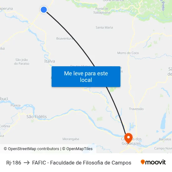 Rj-186 to FAFIC - Faculdade de Filosofia de Campos map
