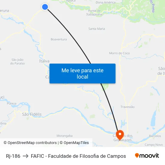 Rj-186 to FAFIC - Faculdade de Filosofia de Campos map