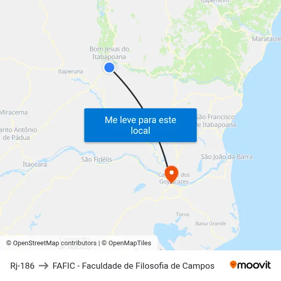 Rj-186 to FAFIC - Faculdade de Filosofia de Campos map