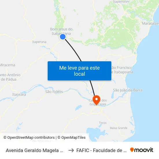 Avenida Geraldo Magela Rodrigues (Rj-186), 2710 to FAFIC - Faculdade de Filosofia de Campos map