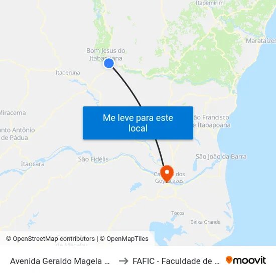 Avenida Geraldo Magela Rodrigues (Rj-186), 2515 to FAFIC - Faculdade de Filosofia de Campos map