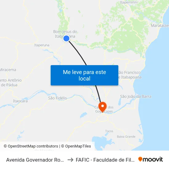 Avenida Governador Roberto Silveira, 133 to FAFIC - Faculdade de Filosofia de Campos map