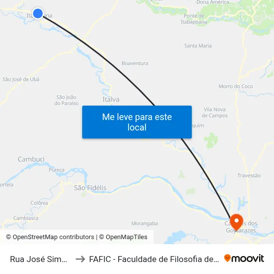 Rua José Simão, 71 to FAFIC - Faculdade de Filosofia de Campos map