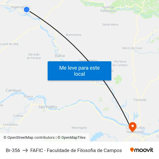 Br-356 to FAFIC - Faculdade de Filosofia de Campos map