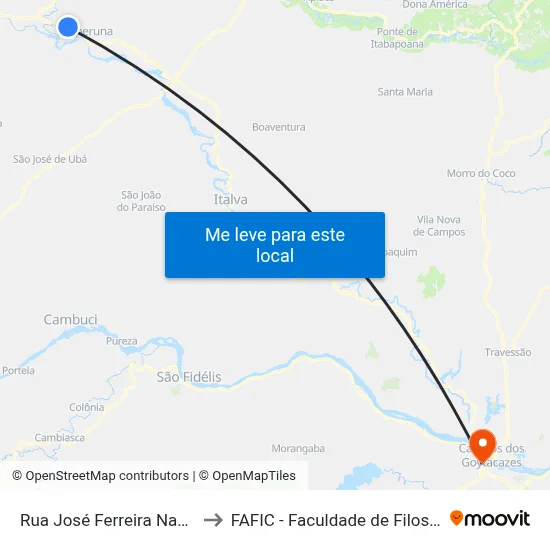 Rua José Ferreira Nascimento, 280 to FAFIC - Faculdade de Filosofia de Campos map