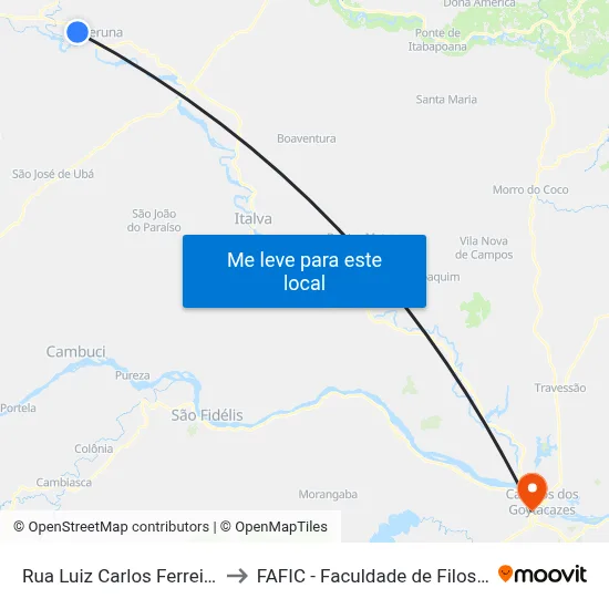Rua Luiz Carlos Ferreira Tirado, 383 to FAFIC - Faculdade de Filosofia de Campos map