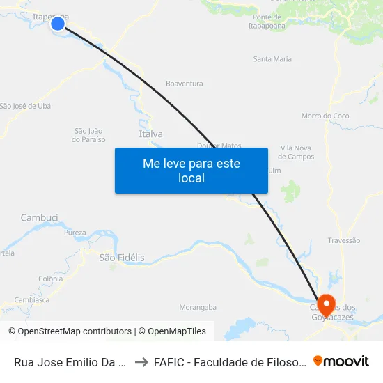 Rua Jose Emilio Da Paixao, 245 to FAFIC - Faculdade de Filosofia de Campos map