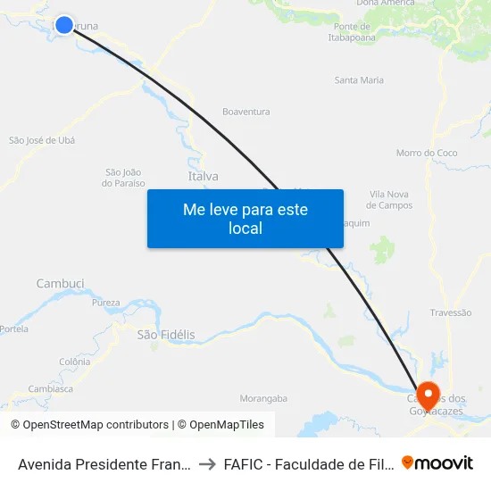 Avenida Presidente Franklin Roosevelt, 650 to FAFIC - Faculdade de Filosofia de Campos map
