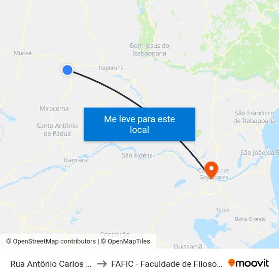 Rua Antônio Carlos Alberone, 7 to FAFIC - Faculdade de Filosofia de Campos map