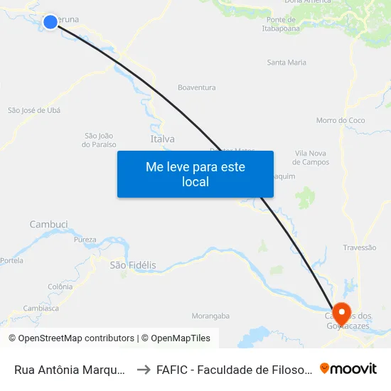 Rua Antônia Marques Brasil, 55 to FAFIC - Faculdade de Filosofia de Campos map