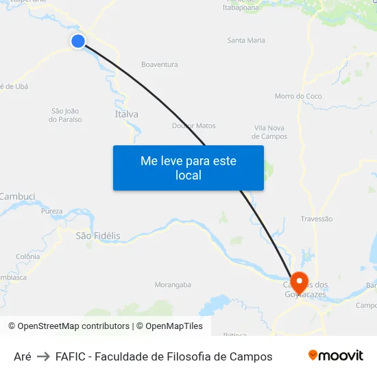 Aré to FAFIC - Faculdade de Filosofia de Campos map