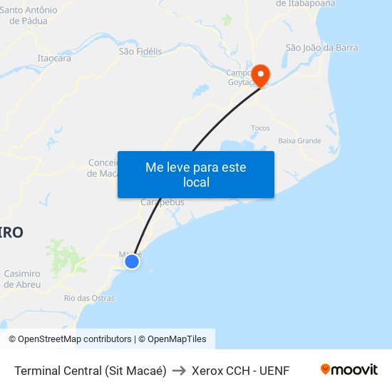 Terminal Central (Sit Macaé) to Xerox CCH - UENF map