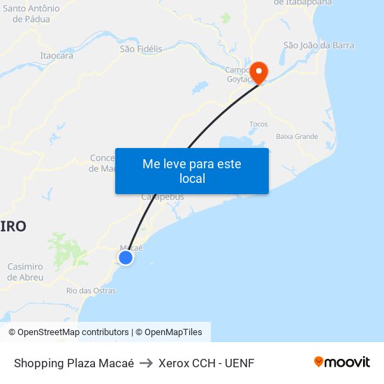 Shopping Plaza Macaé to Xerox CCH - UENF map