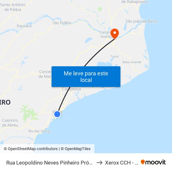 Rua Leopoldino Neves Pinheiro Próximo Ao 392 to Xerox CCH - UENF map