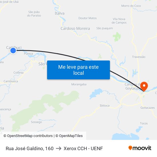 Rua José Galdino, 160 to Xerox CCH - UENF map