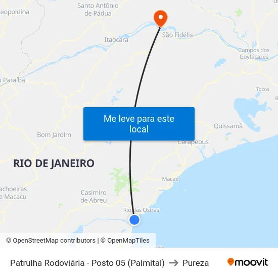 Patrulha Rodoviária - Posto 05 (Palmital) to Pureza map