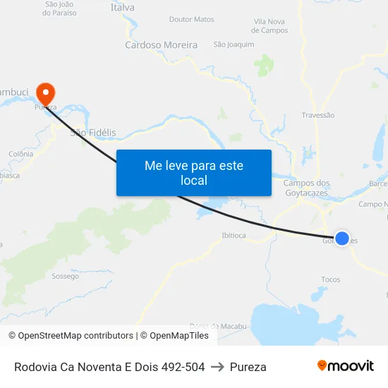 Rodovia Ca Noventa E Dois 492-504 to Pureza map