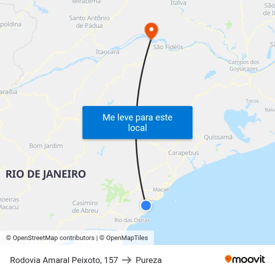 Rodovia Amaral Peixoto, 157 to Pureza map