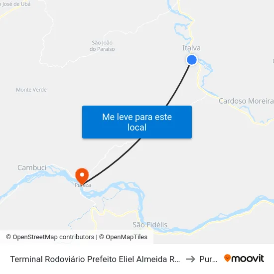 Terminal Rodoviário Prefeito Eliel Almeida Ribeiro (Italva) to Pureza map