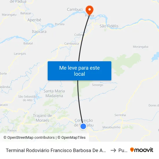 Terminal Rodoviário Francisco Barbosa De Andrade (Conceição De Macabu) to Pureza map