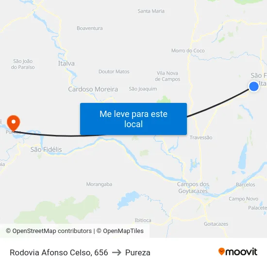 Rodovia Afonso Celso, 656 to Pureza map