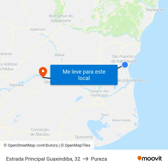 Estrada Principal Guaxindiba, 32 to Pureza map