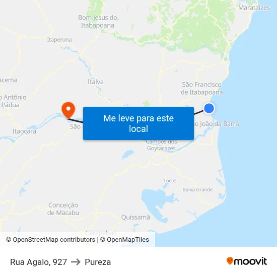 Rua Agalo, 927 to Pureza map