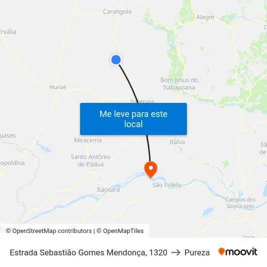 Estrada Sebastião Gomes Mendonça, 1320 to Pureza map