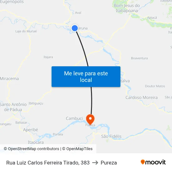 Rua Luiz Carlos Ferreira Tirado, 383 to Pureza map