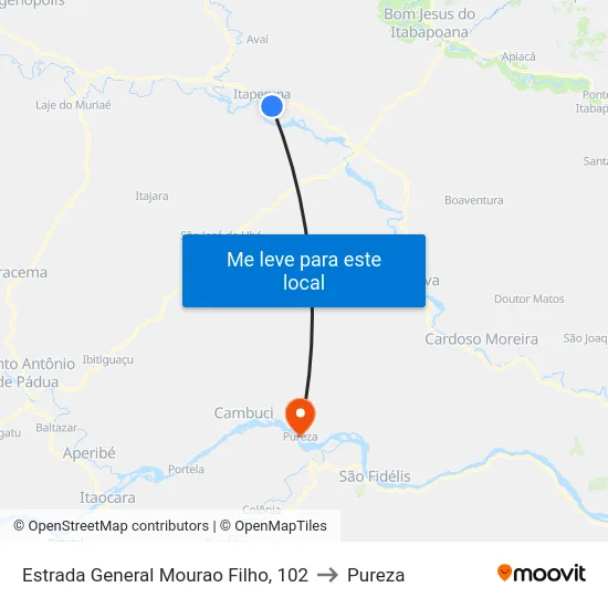 Estrada General Mourao Filho, 102 to Pureza map